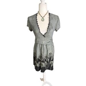 Vintage Funky People Floral Wrap Dress NWT Gray Black Boho Fairy Grunge Midi M